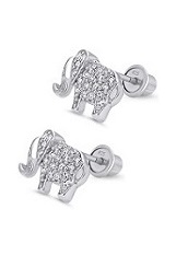 little alluring rhodium plated elephant silver baby earrings